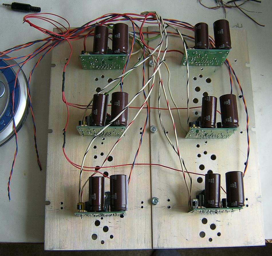 Amp boards, mounted and partly wired